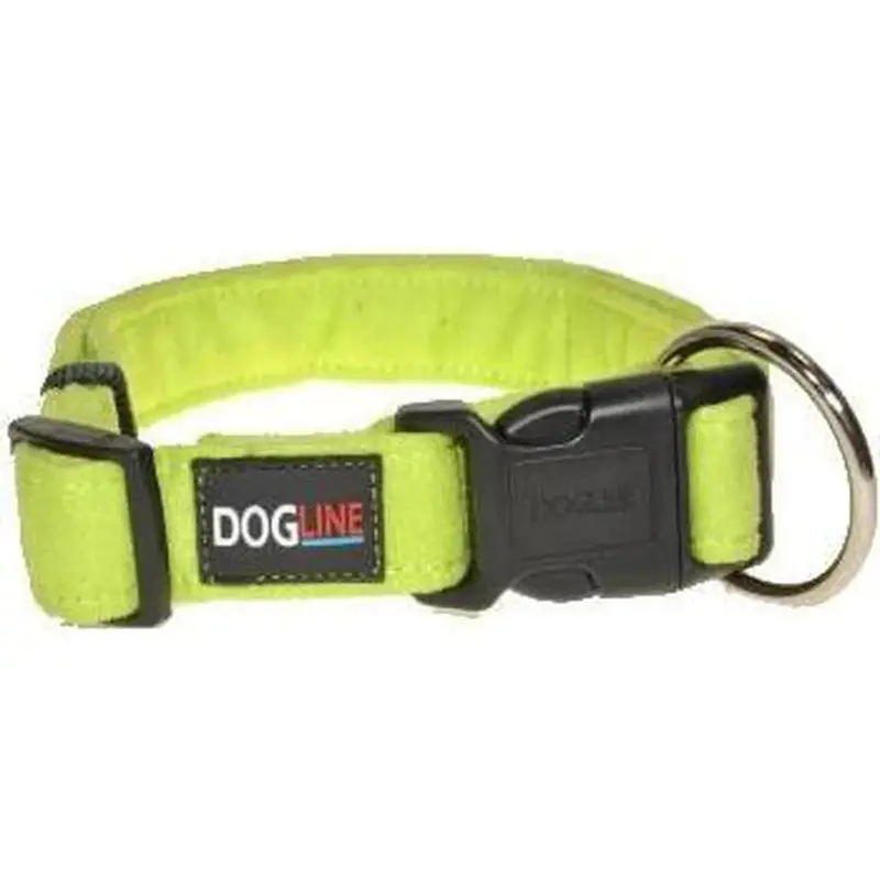 Dogline Flat Microfiber Dog Collar - Lime Green