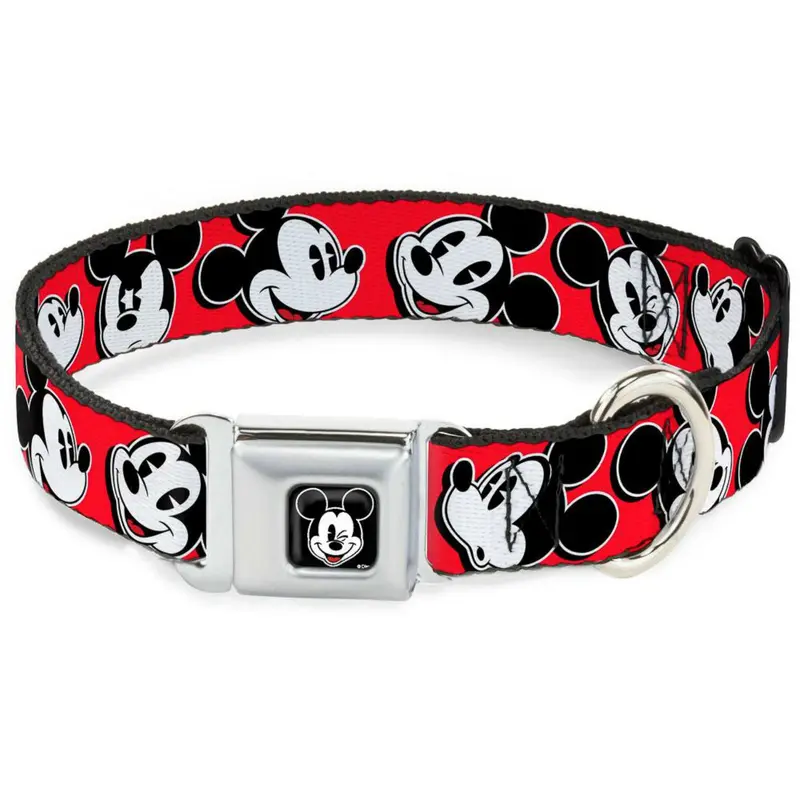 Winking Mickey Mouse Seatbelt Buckle Dog Collar by Buckle-Down - Red