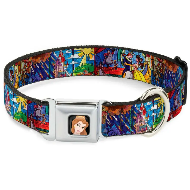 Beauty and the Beast Stained Glass Seatbelt Buckle Dog Collar by Buckle-Down