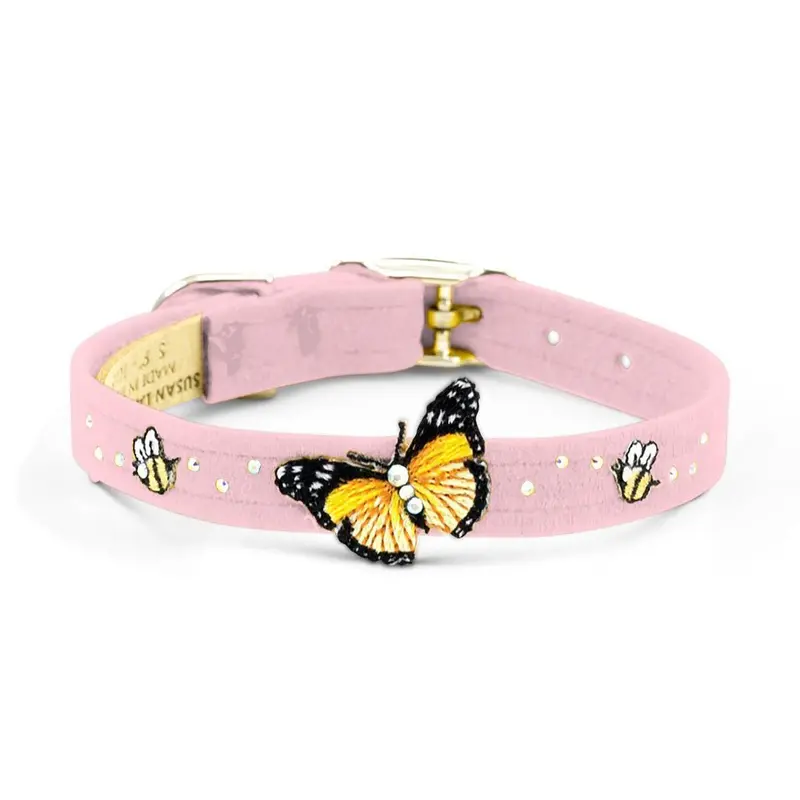 Butterflies & Bees Dog Collar by Susan Lanci - Puppy Pink