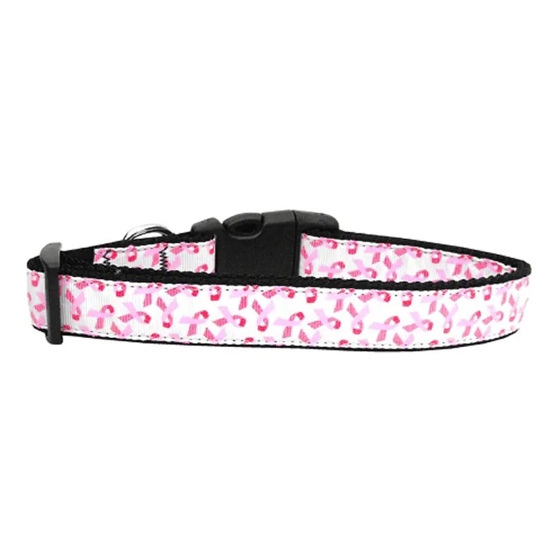 Pink Ribbon Nylon Dog Collar