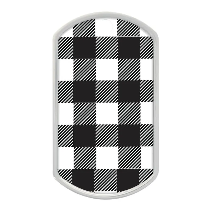 Raised Edge Large Military Engravable Pet I.D. Tag - Black & White Buffalo Check