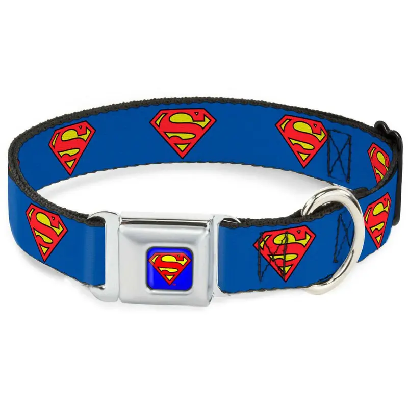 Superman Shield Seatbelt Buckle Dog Collar by Buckle-Down - Blue
