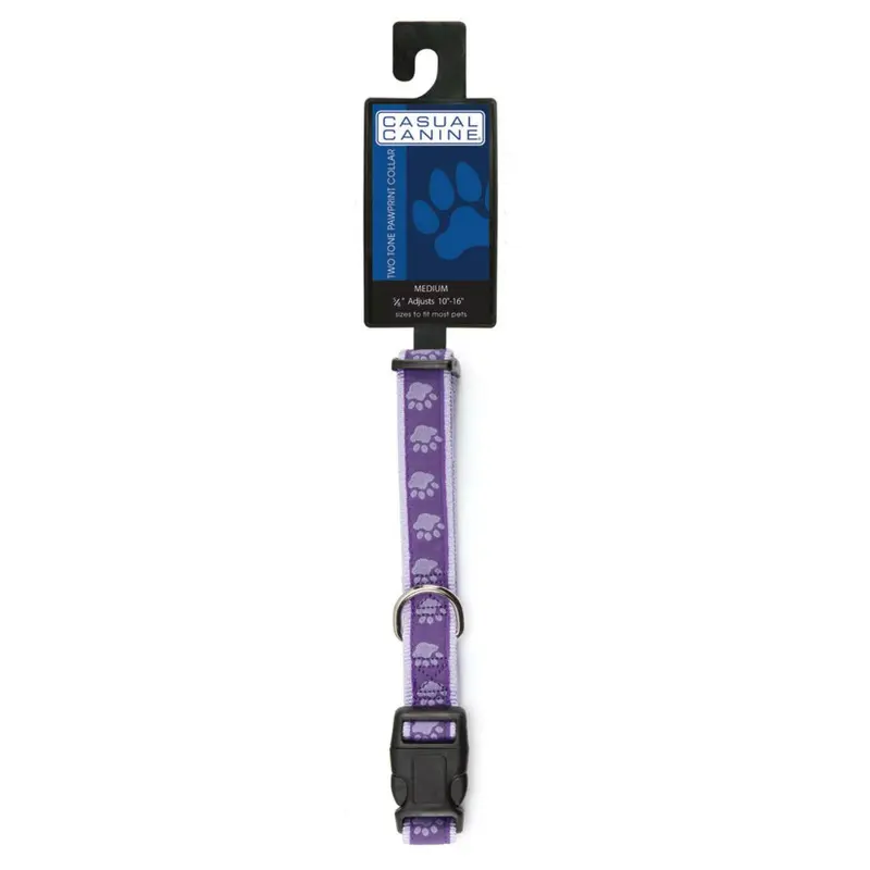 Casual Canine Two-Tone Pawprint Dog Collar - Purple
