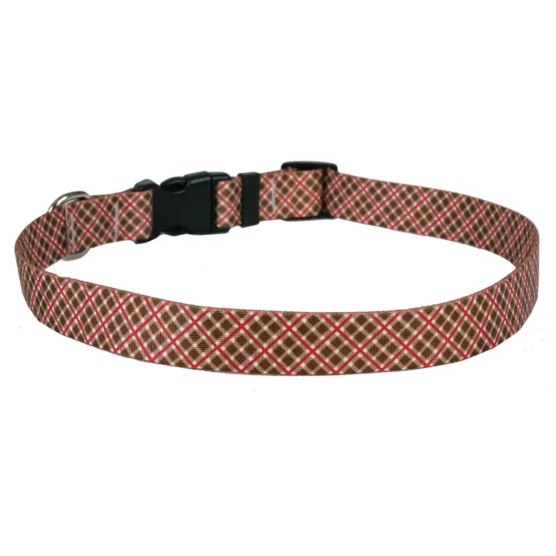 Diagonal Plaid Dog Collar by Yellow Dog - Brown and Red