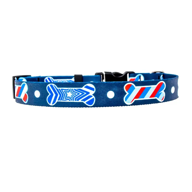 Red, White, and Blue Bones Dog Collar by Yellow Dog
