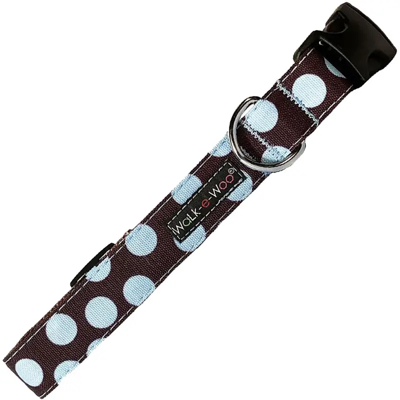 WaLk-e-Woo Blue Dot on Brown Dog Collar