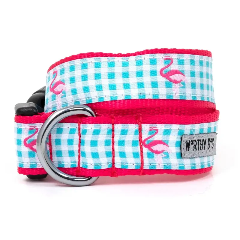 Worthy Dog Gingham Flamingos Dog Collar