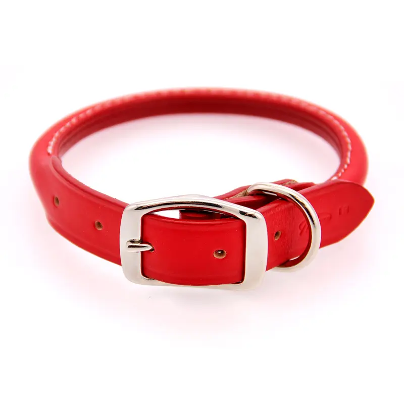 Auburn Leathercrafters Round Leather Dog Collar - Red