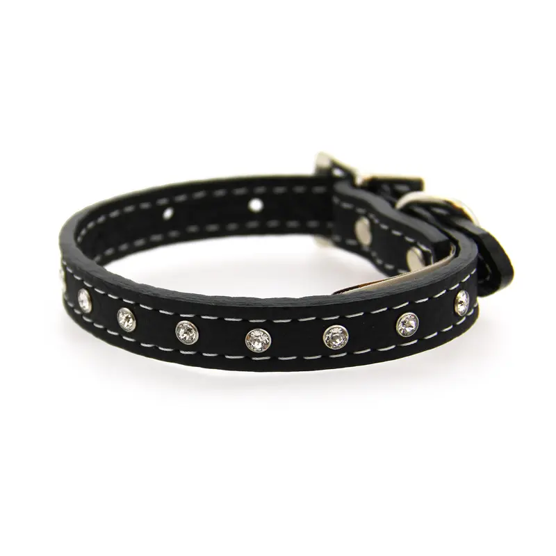 Auburn Leathercrafters Tuscan Crystallized Leather Dog Collar - Black