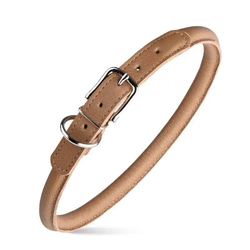 Dogline Soft Leather Round Dog Collar - Brown