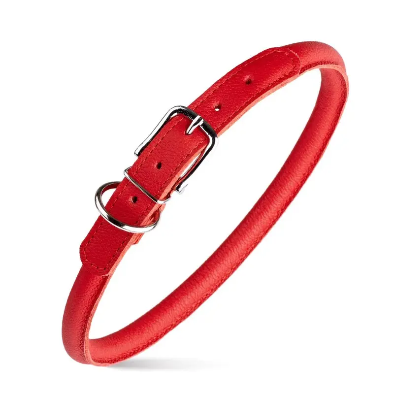 Dogline Soft Leather Round Dog Collar - Red
