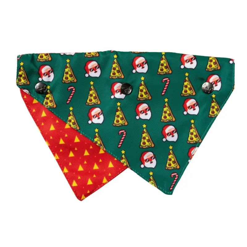 FuzzYard Holiday Reversible Dog Collar Bandana with Studs - Merry Pizzamas