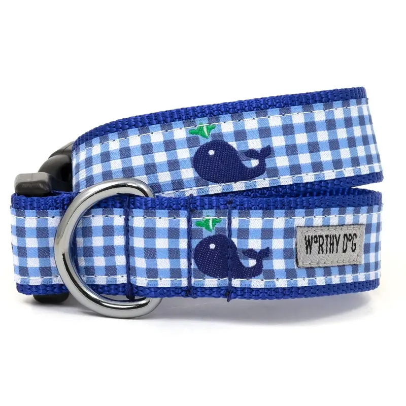 Worthy Dog Gingham Whales Dog Collar