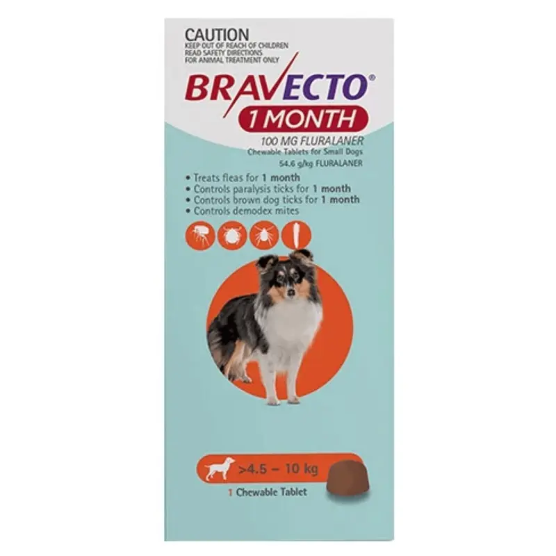 Bravecto 1 Month Chew for Small Dog 4.5-10kg (Orange)