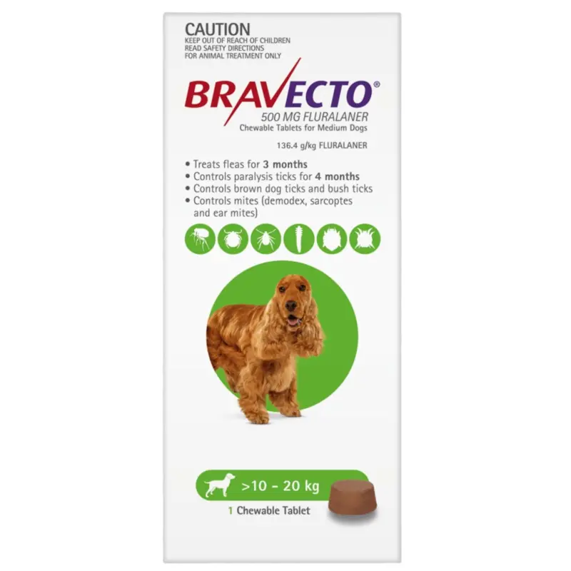 Bravecto Chewable Tablet for Medium Dogs (10-20kg)