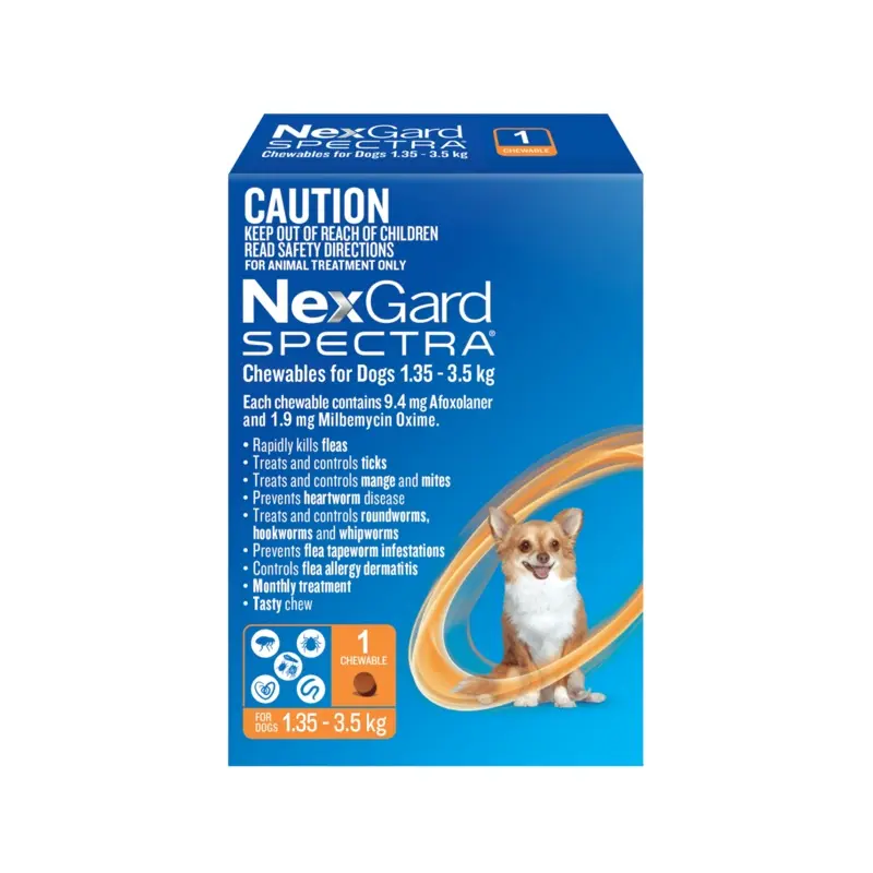 NexGard Spectra for Very Small Dogs (1.35 - 3.5 kg) Orange