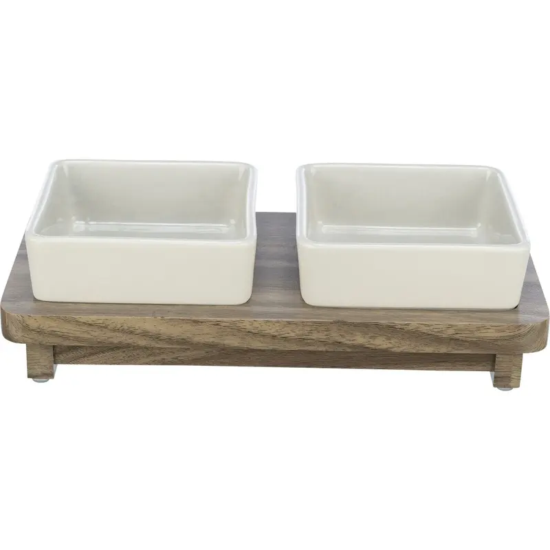 Trixie CityStyle bowl set, ceramic/MDF, 2 ? 0.4 l/12 ? 12 cm/30 ? 4 ? 15 cm, grey/brown