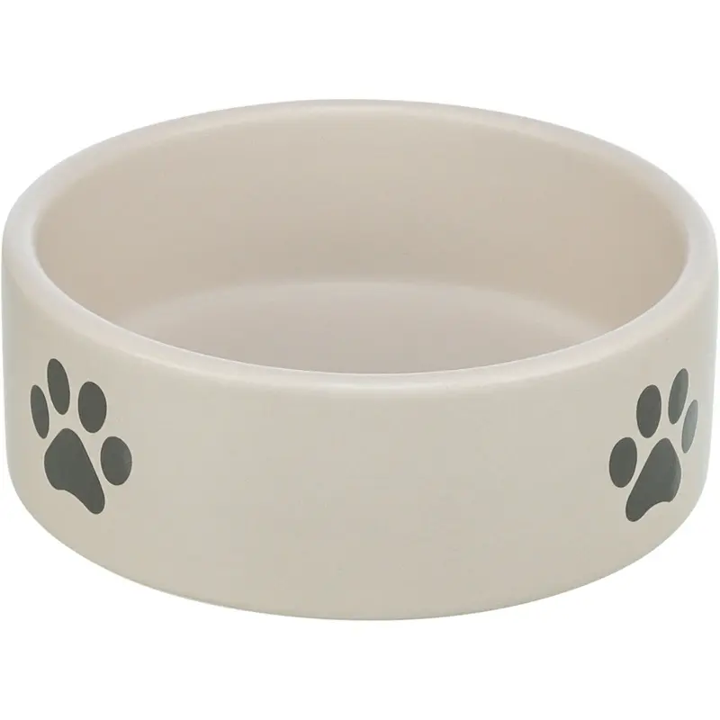 Trixie Bowl, paw motif, ceramic, 0.3 l/diam 12 cm, light grey/grey