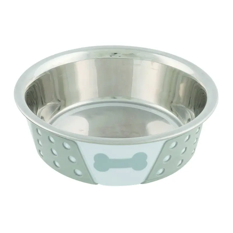 Trixie Stainless steel bowl with silicone, 0.4 l/diam. 14 cm, white/grey