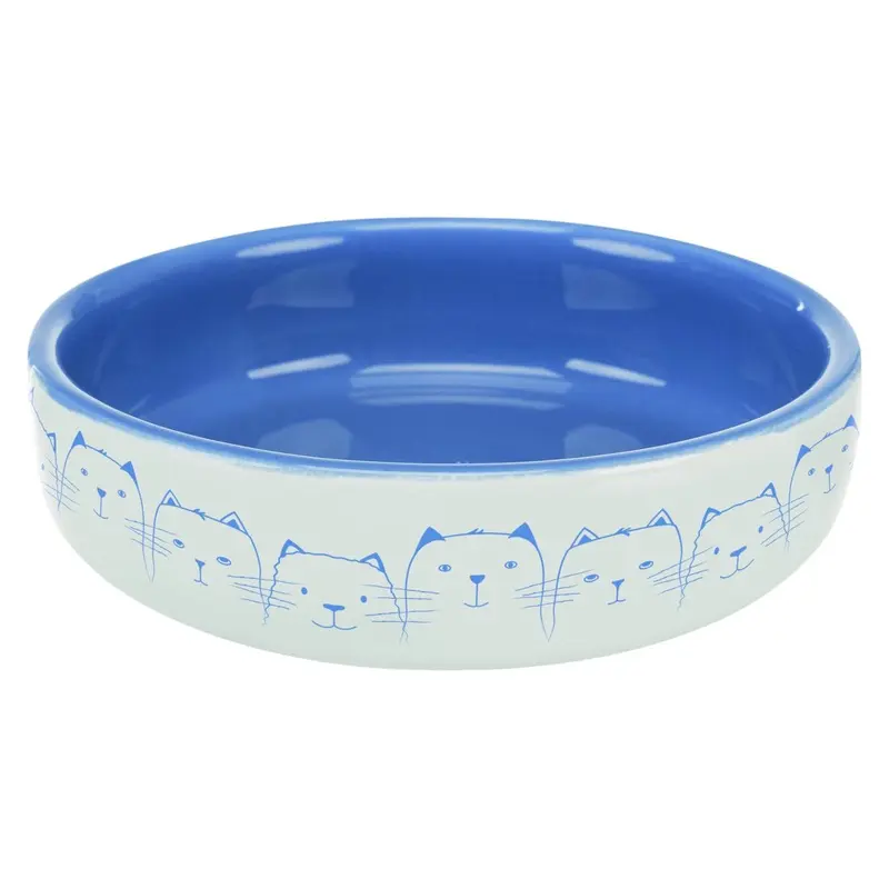 Trixie Cat bowl for short-nosed breeds, ceramic, 0.3 l/diam. 15 cm, light blue/white