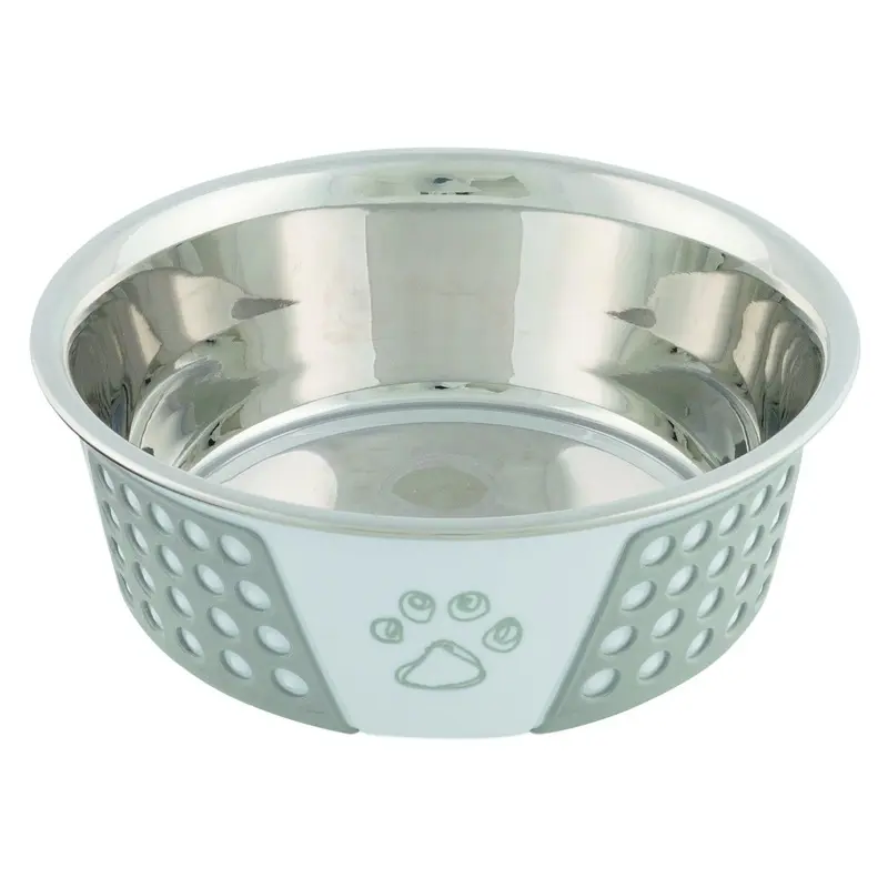Trixie Stainless steel bowl with silicone, 0.75 l/diam. 17 cm, white/grey