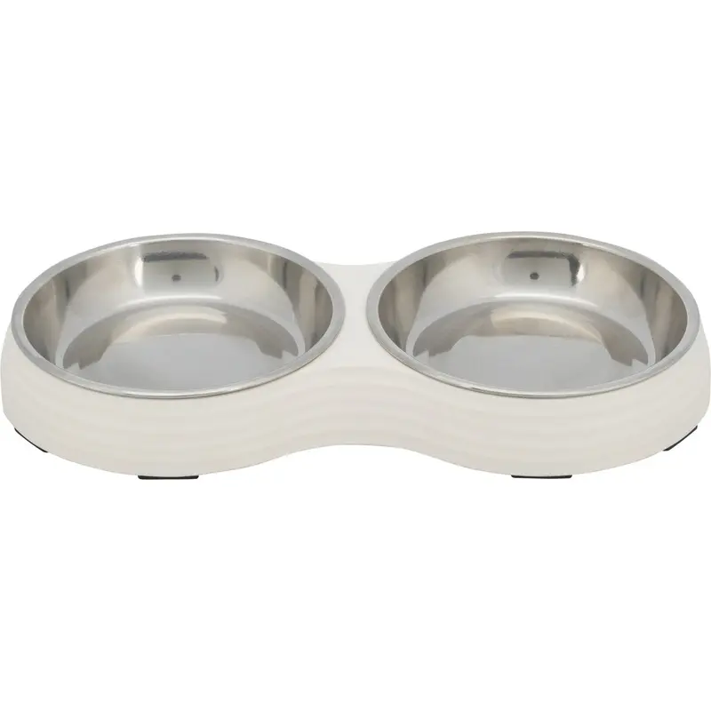 Trixie Bowl set, melamine/stainless steel, 2 x 0.2 l/ 13 cm/27 x 3 x 14 cm, white