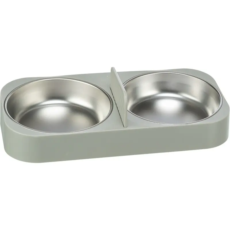 Trixie Double bowl, plastic/stainless steel for #24347, 0.5 l/32 x 5 x 16 cm, white