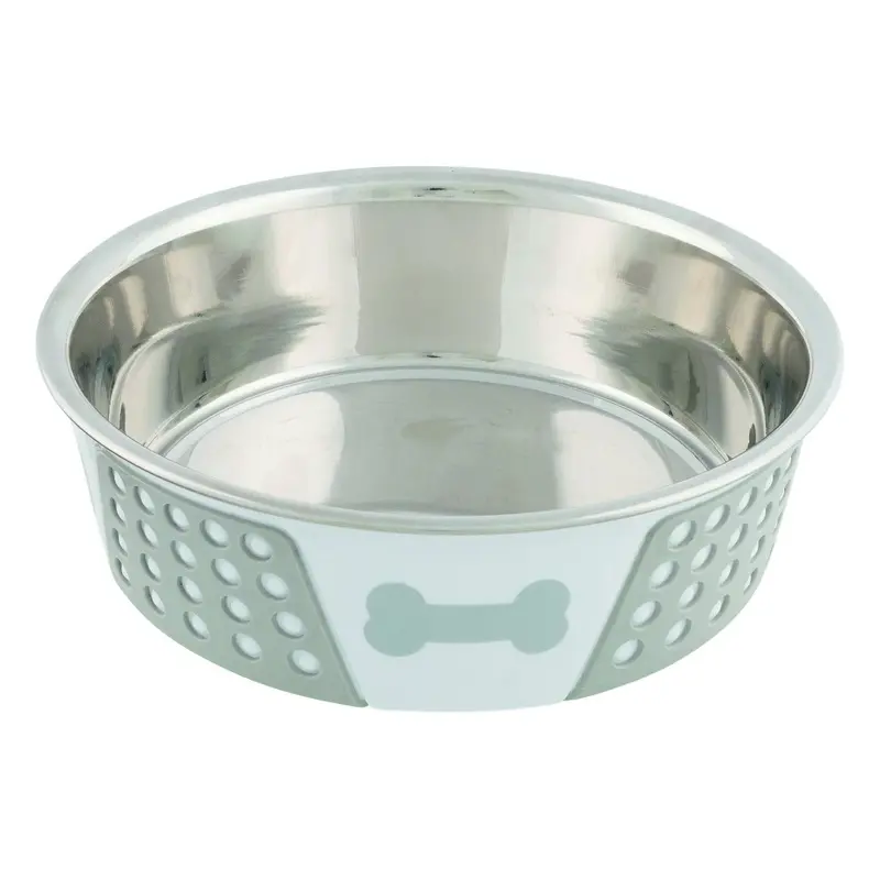 Trixie Stainless steel bowl with silicone, 1.4 l/diam. 21 cm, white/grey