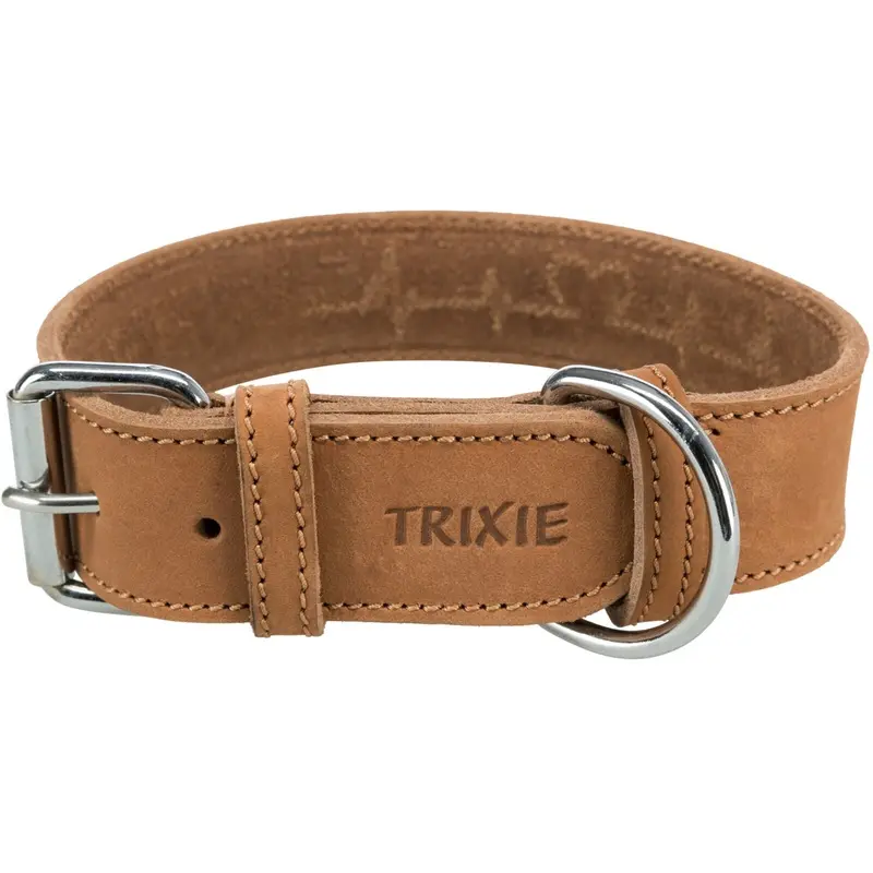 Trixie Rustic fatleather collar Heartbeat, S??M: 34??40 cm/30 mm, brown