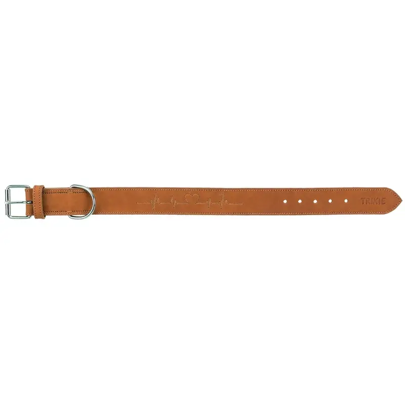 Trixie Rustic fatleather collar Heartbeat, M: 38-47 cm/40 mm, brown