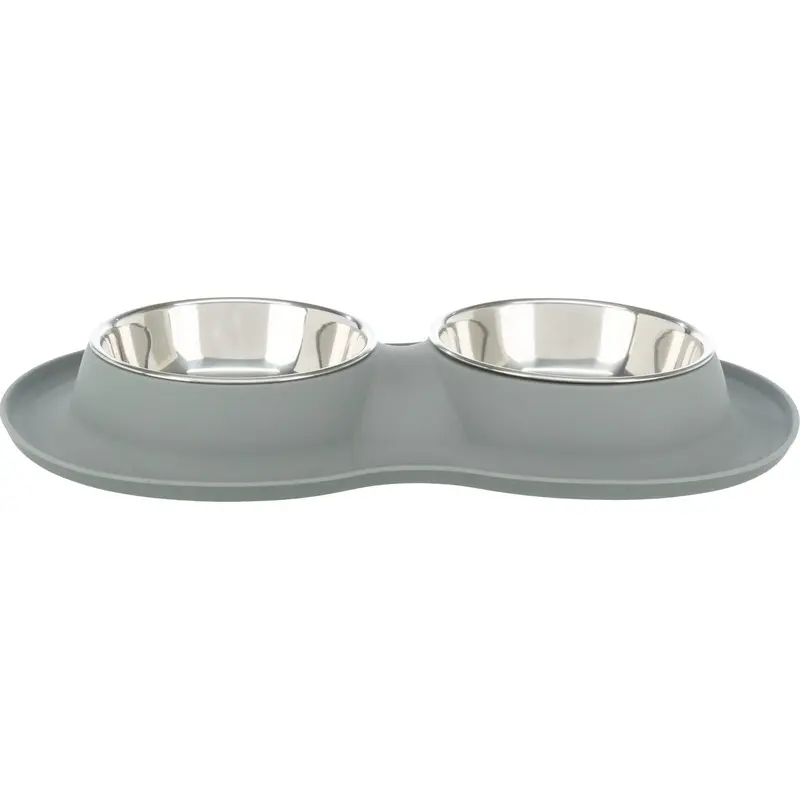 Trixie Bowl set, silicone/stainless steel, 2 ? 0.4 l/ 16 cm/40 ? 5 ? 23 cm, grey