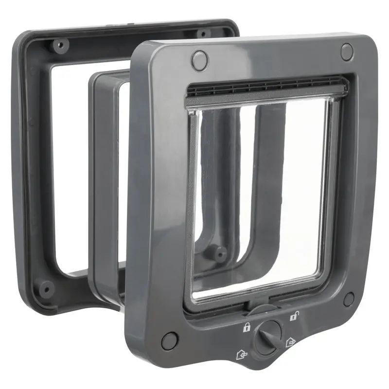 Trixie 4-Way cat flap, with tunnel, 20 x 22 cm, grey