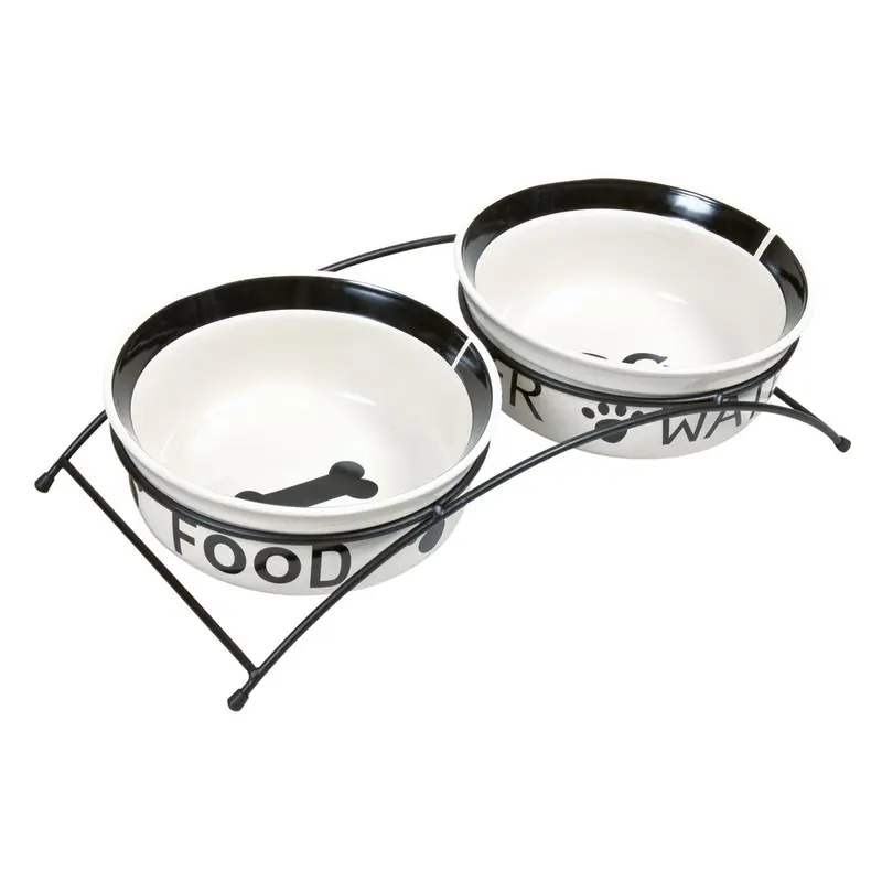 Trixie Eat on Feet bowl set, 2 x 0.6 l/diam. 15 cm, white/black
