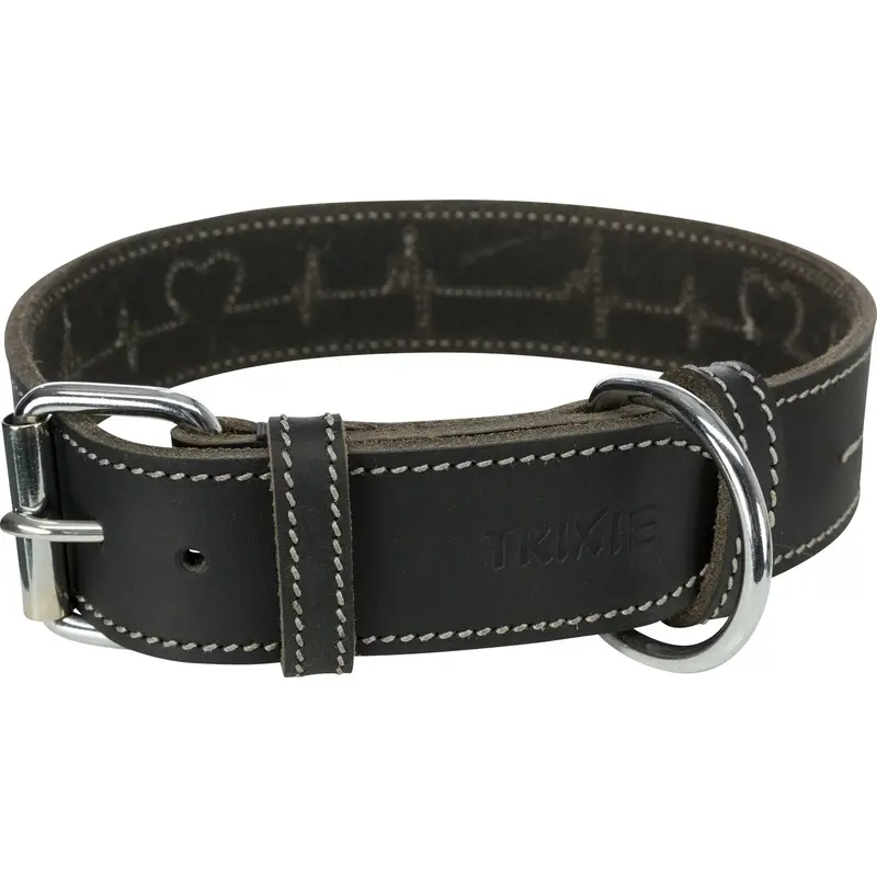 Trixie Rustic fatleather collar Heartbeat, L: 47??55 cm/40 mm, black