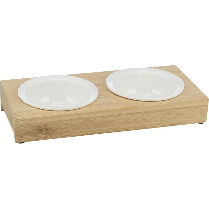 Trixie Bowl set, ceramic/bamboo, 2 ? 0.25 l/ 12 cm/30 ? 5 ? 14 cm, white/ecru