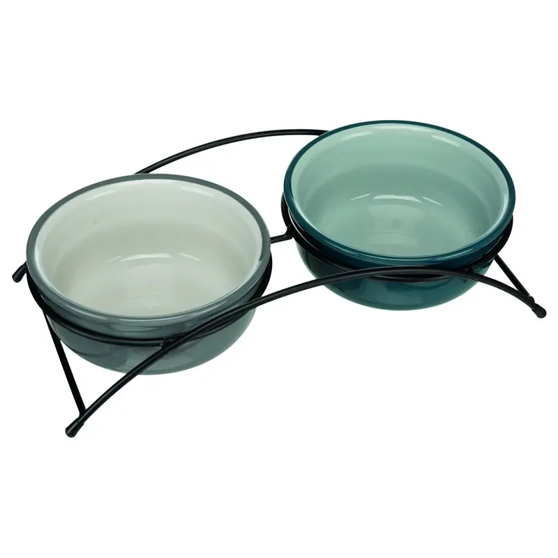 Trixie Eat on Feet bowl set, 2 x 1.6 l/diam. 20 cm, petrol/light petrol/grey/light grey
