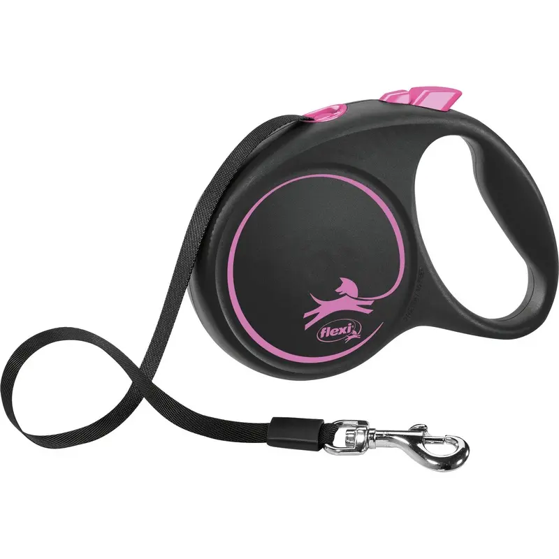 Trixie flexi BLACK DESIGN, tape leash, M: 5 m, pink