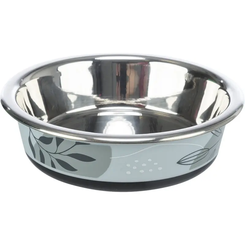 Trixie Bowl, flat, stainless steel/plastic/rubber, 0.2 l/ 12 cm, blue-grey