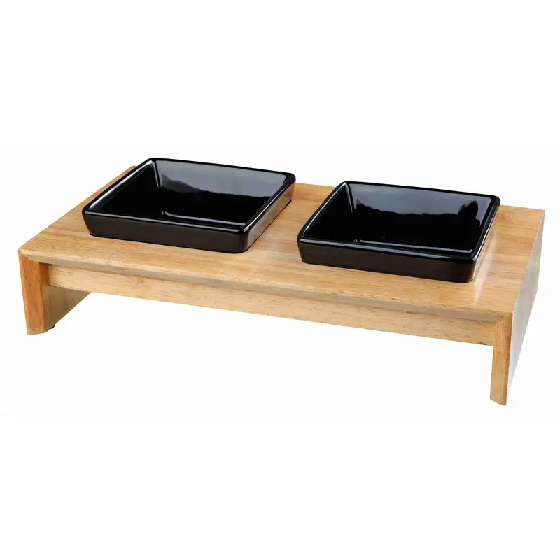 Trixie Bowl set, ceramic/wood, 2 x 0.4 l, 36 x 19 x 7 cm, bowls: black