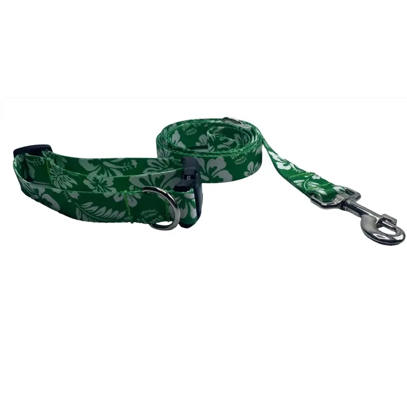 Green Hawaiian Print Nylon Collars or Leads (5/8" wide)