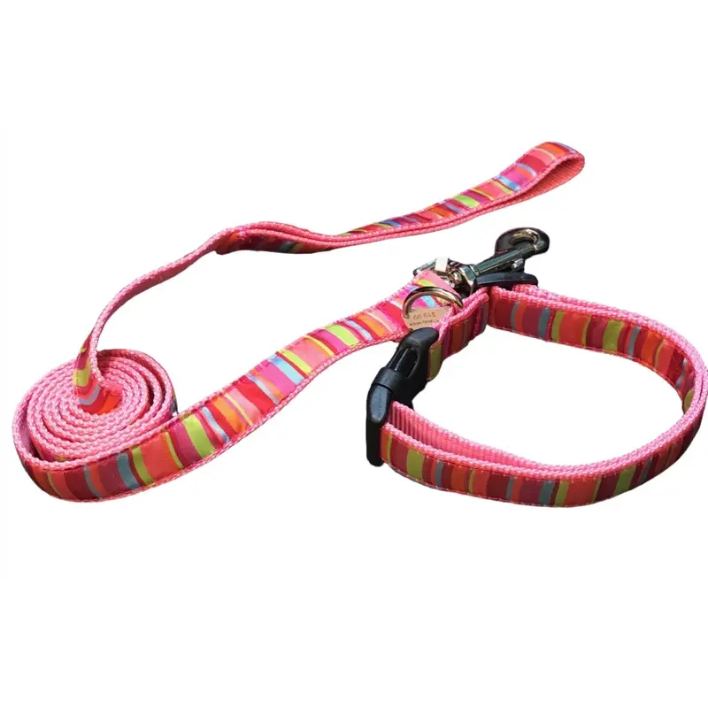 Pink Candy Stripe Dog Collars or Leads (1" Wide) (With assorted nylon backing)