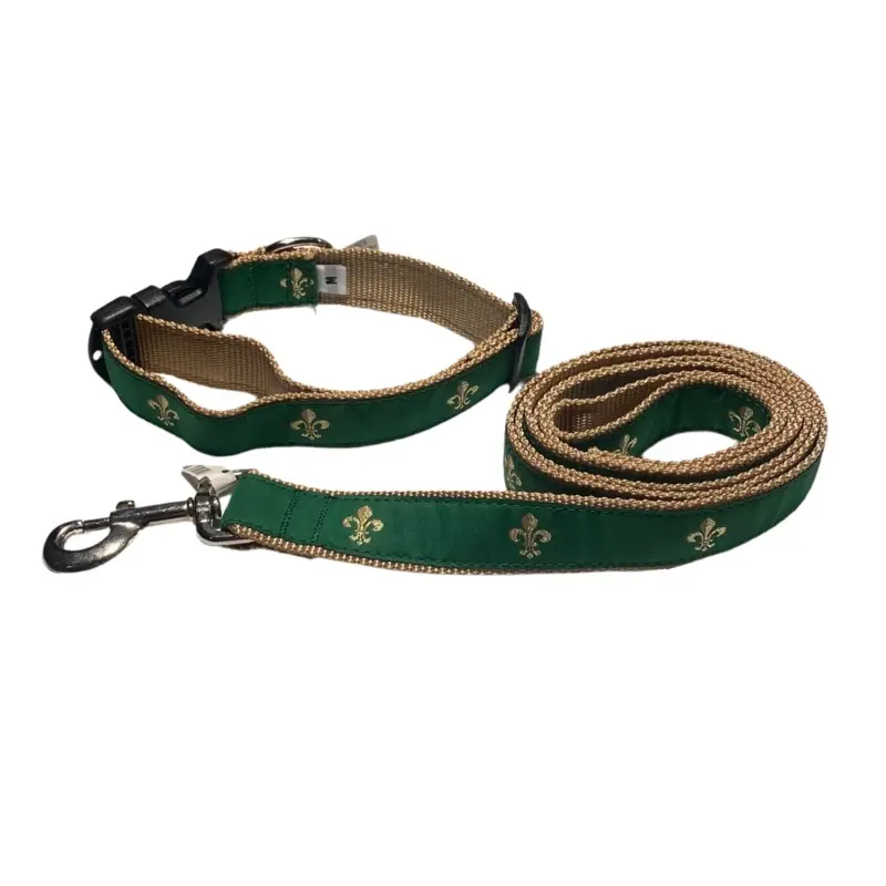 Green Fleur De Lis Dog  Collars, Harnesses, & Leads