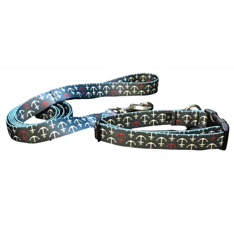 Patriotic Anchors Dog Collars or Leads  (1" Wide)