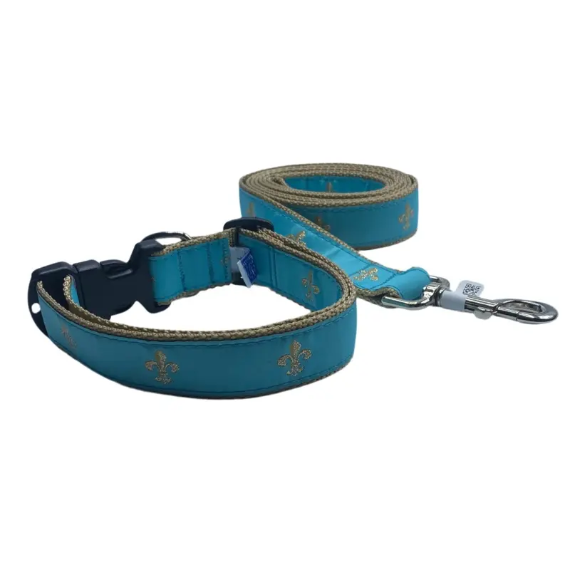 Teal Fleur De Lis Dog Collars, Harnesses, & Leads