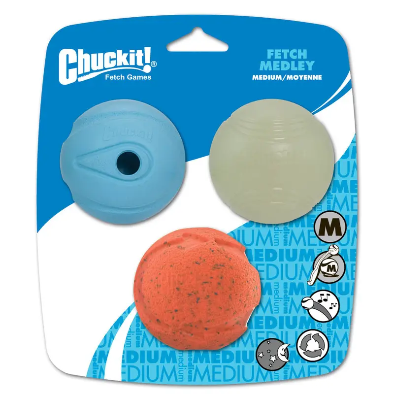 Chuckit! Fetch Medley Balls Dog Toy Assortment 1 Multi-Color 3pk MD