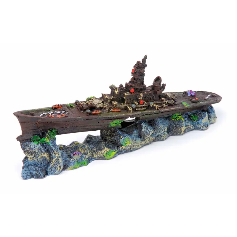 Penn-Plax Battleship Aquarium Ornament Multi-Color 4in SM
