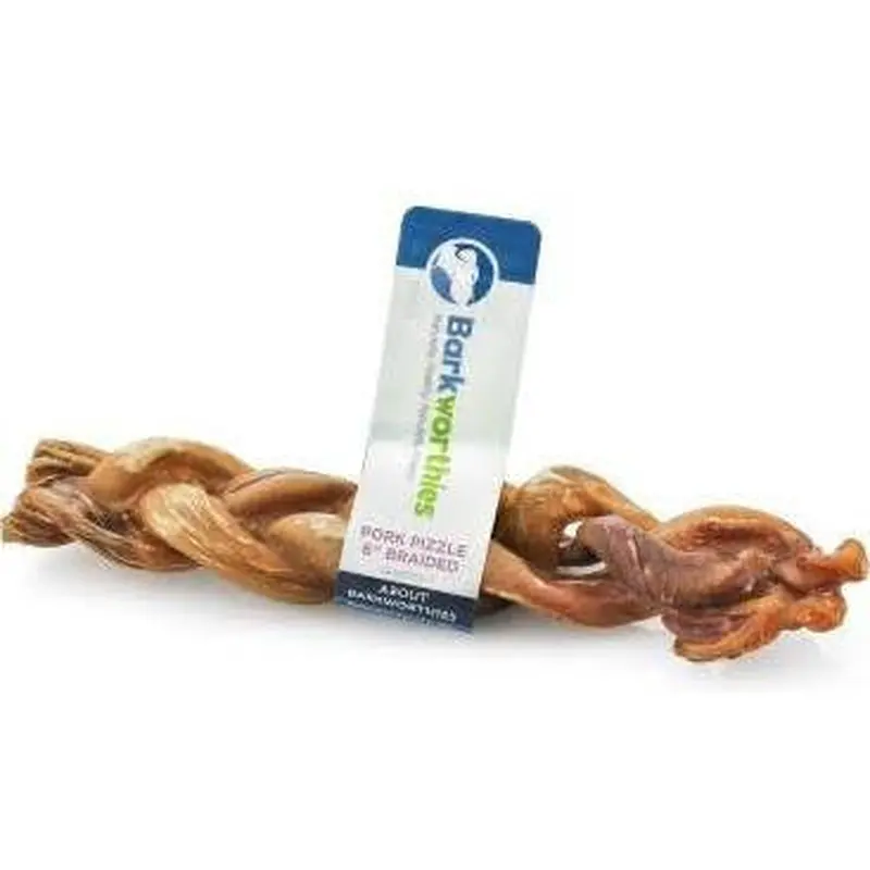 Barkworthies Dog Pizzle Braided Pork 6in !