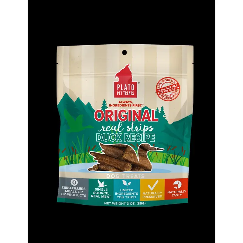 Plato Original Real Strips Duck Dog Treat Recipe 3oz 