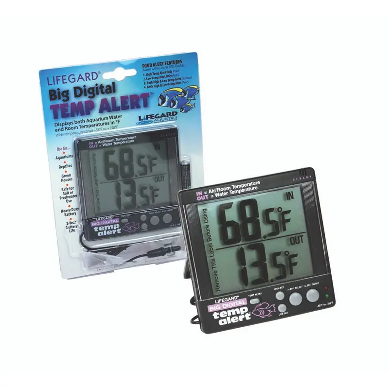 Lifegard Aquatics Big Digital Temp Alert Aquarium Thermometer Black